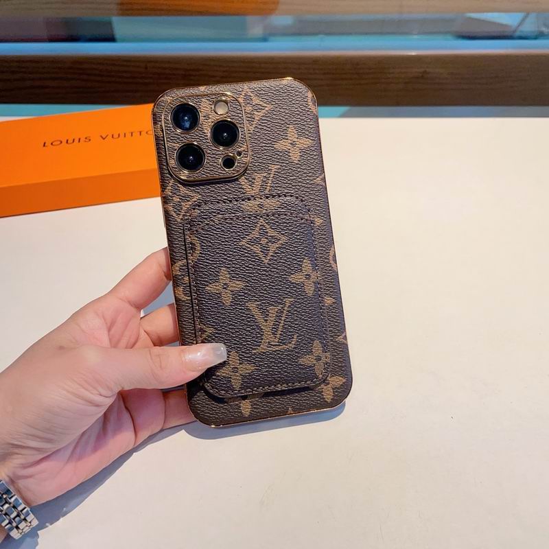 Lv Iphone Case Card Holder Back Cover For Iphone 12 13 14 15 16 Pro Max Plus