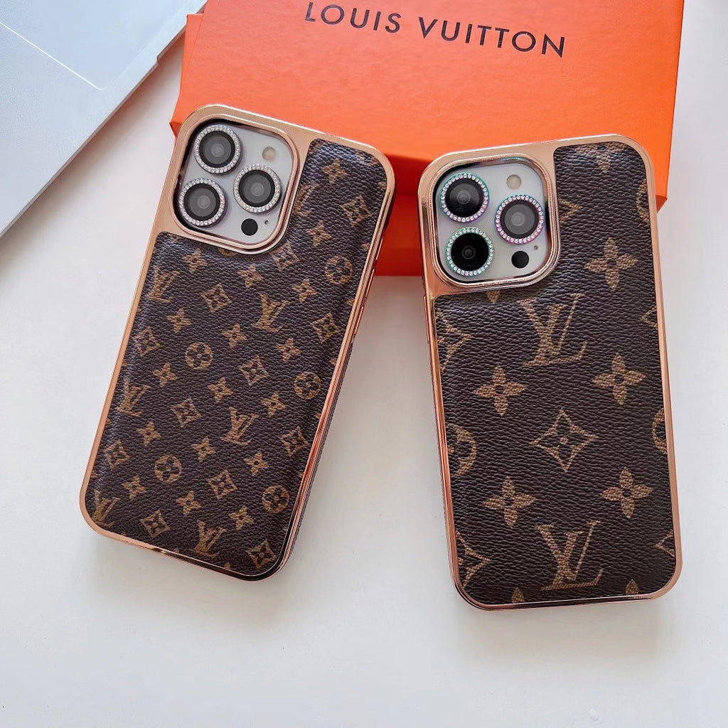 Louis Vuitton Iphone Case Luxury Classic Leather Rhinestone Camera Lens Protector