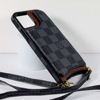 Luxury Iphone Wallet Case Black Checkered Leather For Iphone 11 12 13 14 Pro Max