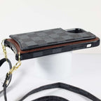 Luxury Iphone Wallet Case Black Checkered Leather For Iphone 11 12 13 14 Pro Max