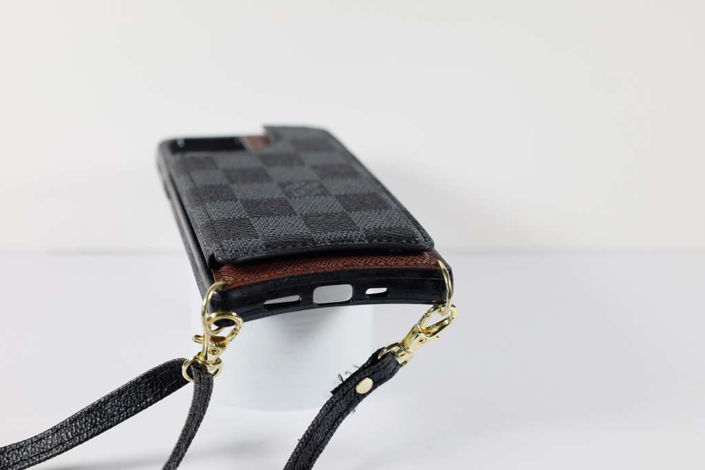 Luxury Iphone Wallet Case Black Checkered Leather For Iphone 11 12 13 14 Pro Max