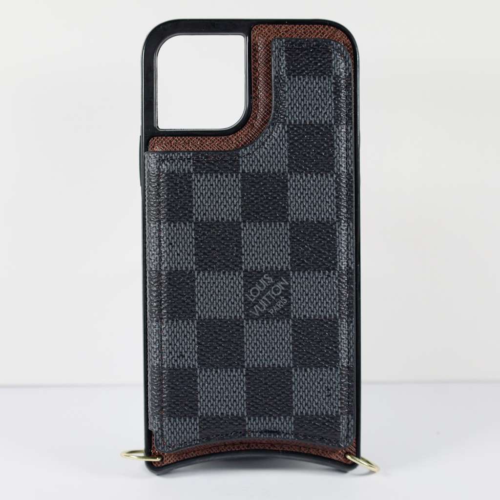 Luxury Iphone Wallet Case Black Checkered Leather For Iphone 11 12 13 14 Pro Max