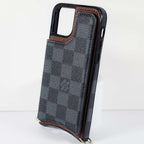 Luxury Iphone Wallet Case Black Checkered Leather For Iphone 11 12 13 14 Pro Max