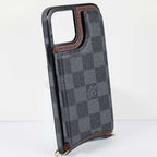 Luxury Iphone Wallet Case Black Checkered Leather For Iphone 11 12 13 14 Pro Max
