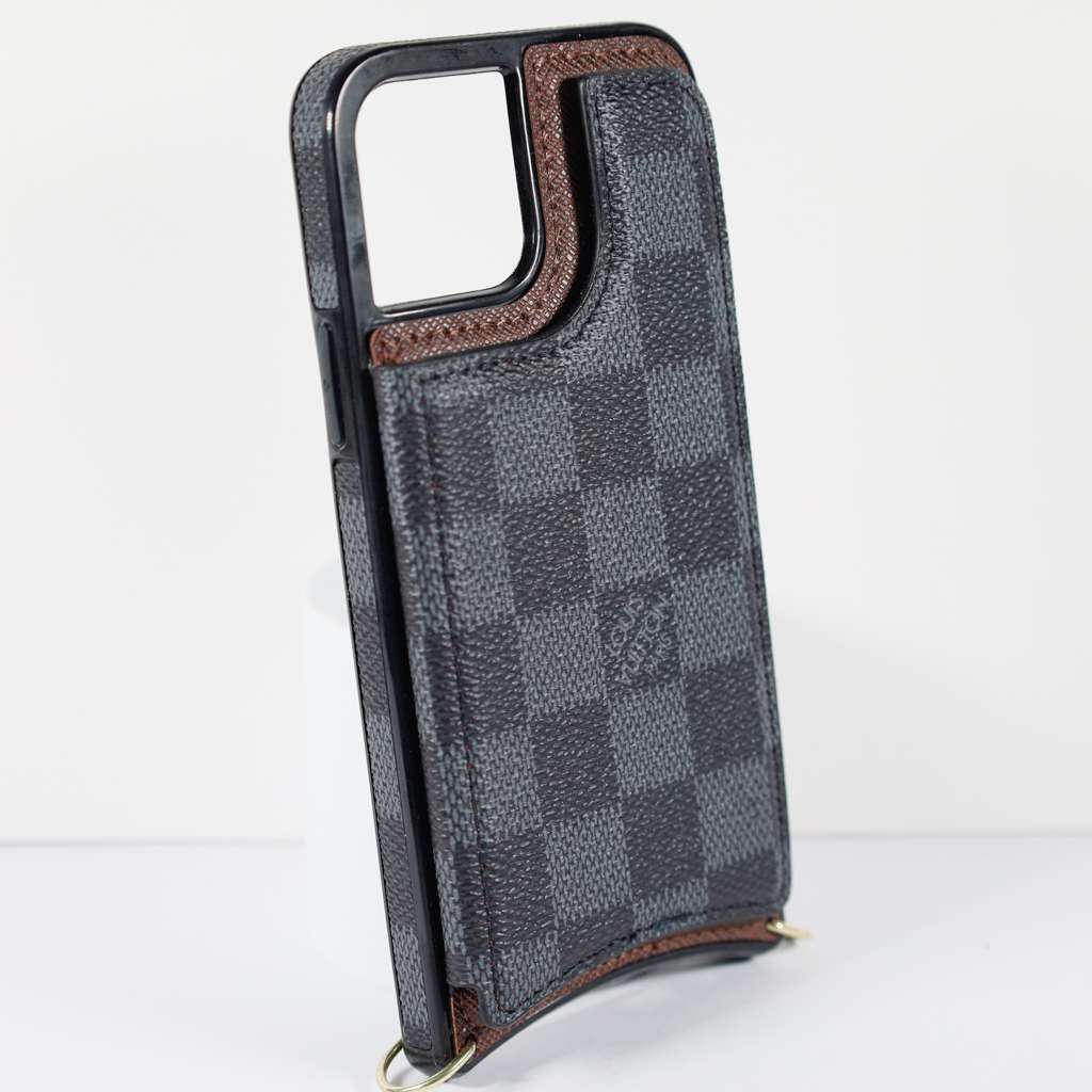 Luxury Iphone Wallet Case Black Checkered Leather For Iphone 11 12 13 14 Pro Max