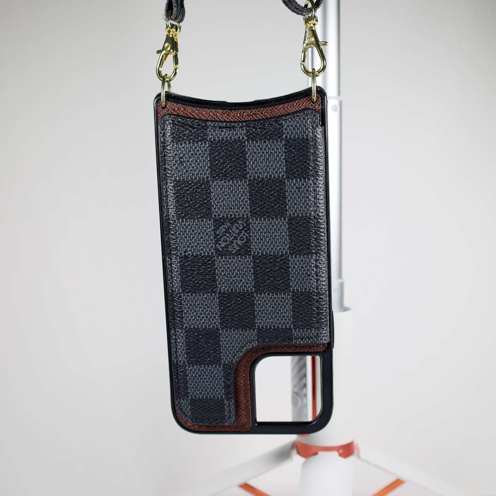 Luxury Iphone Wallet Case Black Checkered Leather For Iphone 11 12 13 14 Pro Max
