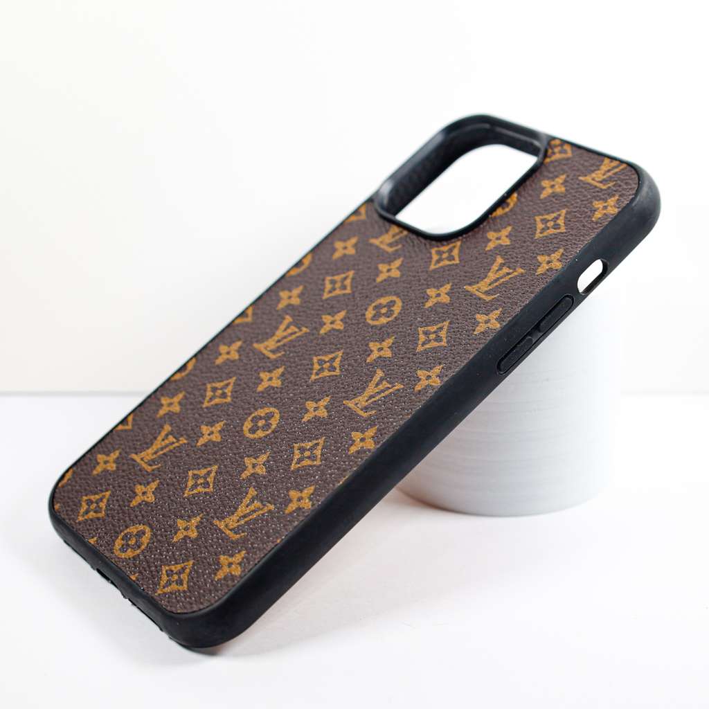 Lv Monogrammed Leather Iphone Case Brown Pattern For X Xs Xr 11 12 13 14 15 16 Pro Max Plus
