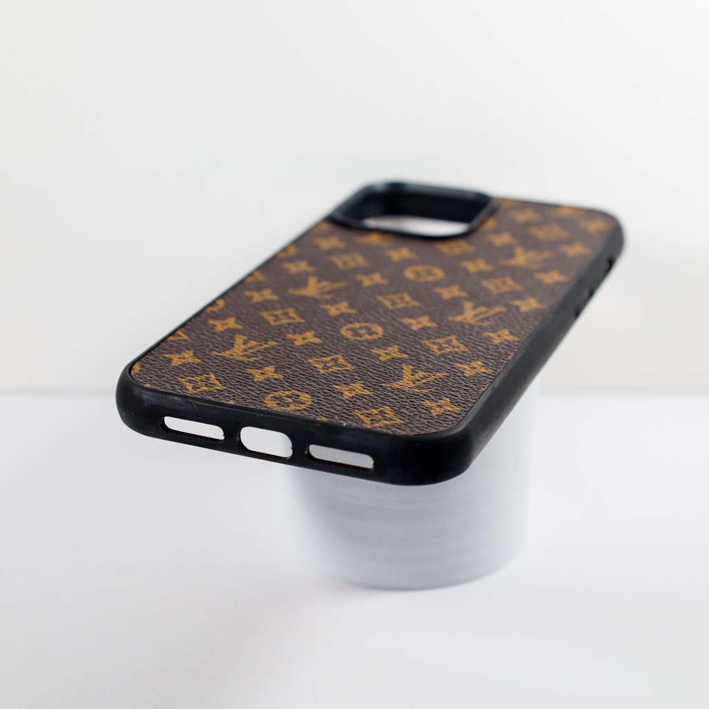 Lv Monogrammed Leather Iphone Case Brown Pattern For X Xs Xr 11 12 13 14 15 16 Pro Max Plus