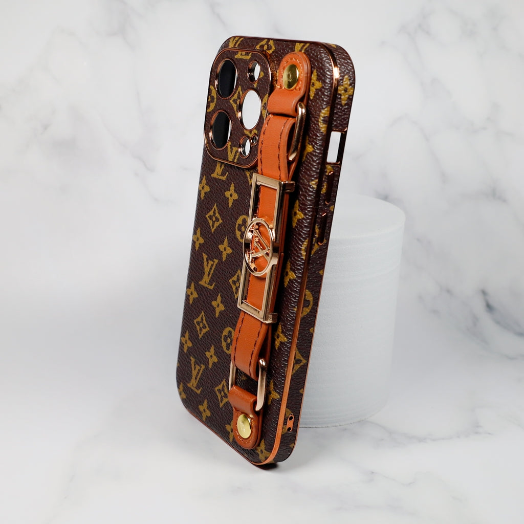 Lv Cell Phone Case With Strap Folding Style For 11 12 13 14 15 16 Pro Max Plus / Brown