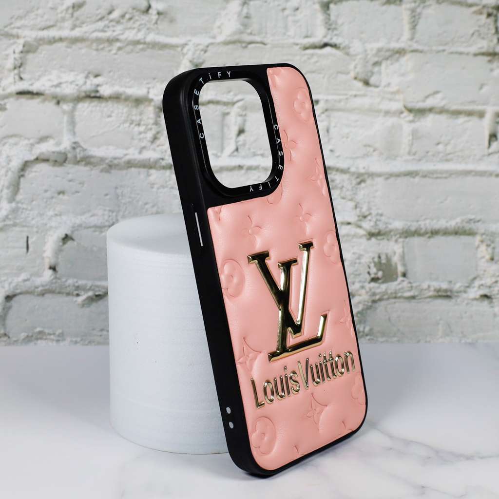 Lv Stamped Leather Case Pink For Iphone 12 13 14 Pro Max Series