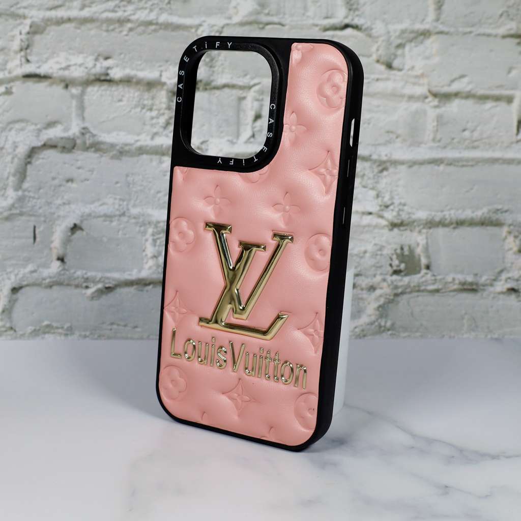 Lv Stamped Leather Case Pink For Iphone 12 13 14 Pro Max Series