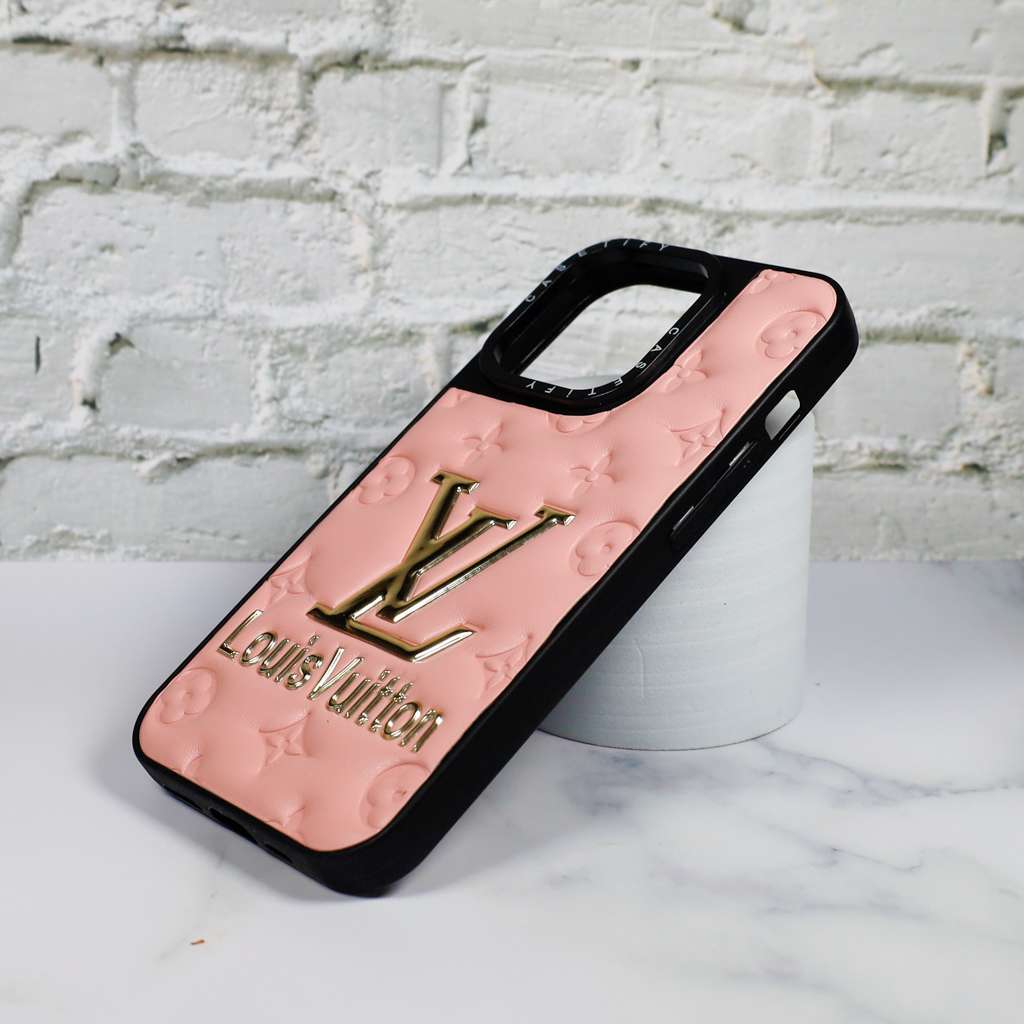 Lv Stamped Leather Case Pink For Iphone 12 13 14 Pro Max Series