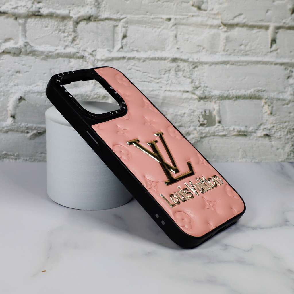 Lv Stamped Leather Case Pink For Iphone 12 13 14 Pro Max Series