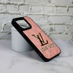 Lv Stamped Leather Case Pink For Iphone 12 13 14 Pro Max Series
