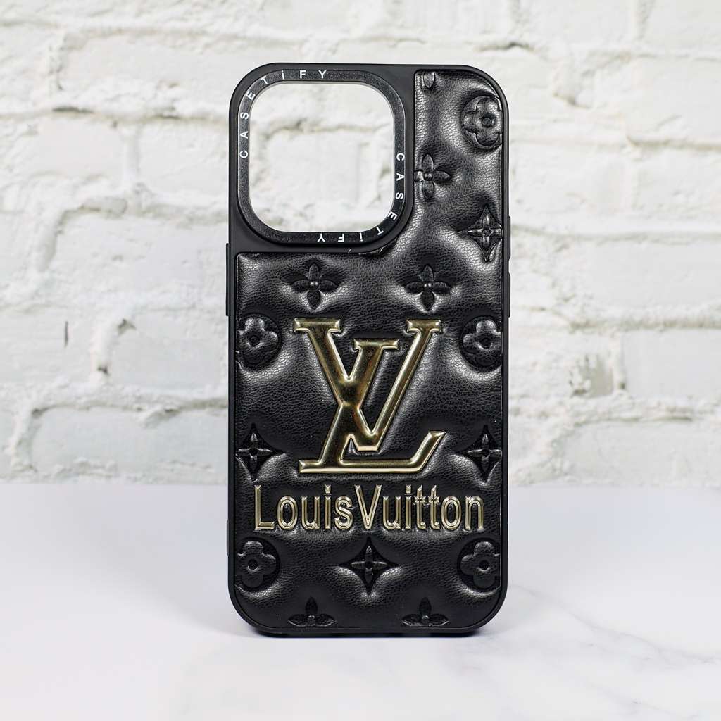 Lv Stamped Leather Case Black For Iphone 12 13 14 Pro Max Series