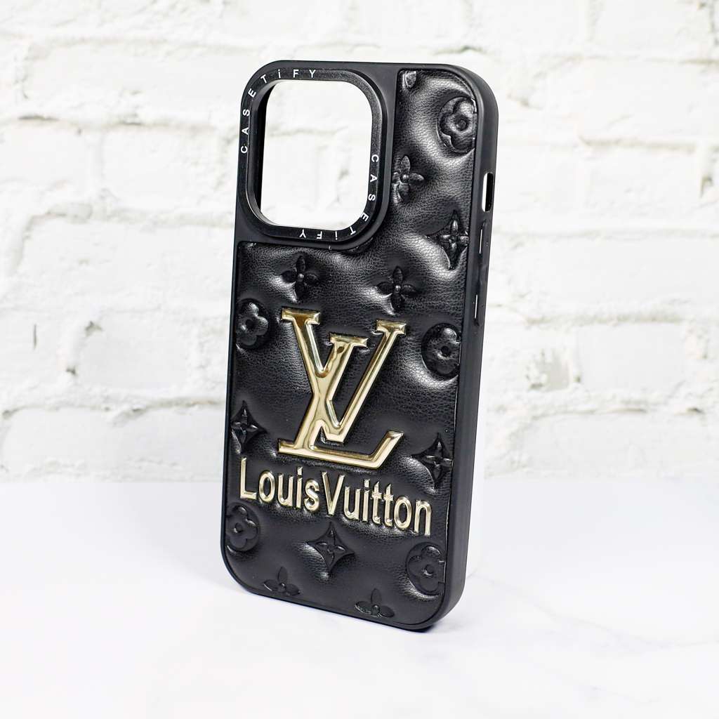 Lv Stamped Leather Case Black For Iphone 12 13 14 Pro Max Series