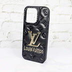 Lv Stamped Leather Case Black For Iphone 12 13 14 Pro Max Series