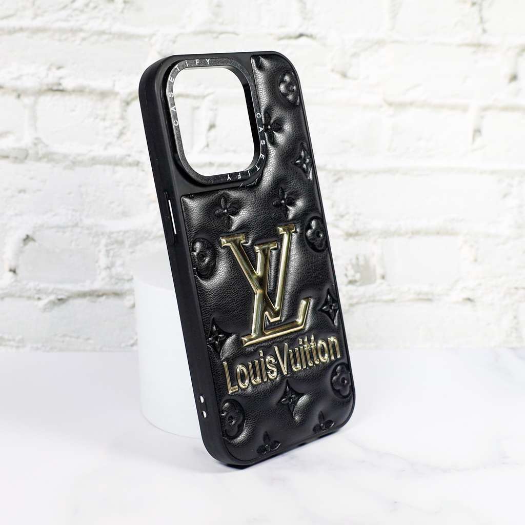 Lv Stamped Leather Case Black For Iphone 12 13 14 Pro Max Series