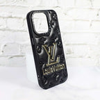 Lv Stamped Leather Case Black For Iphone 12 13 14 Pro Max Series