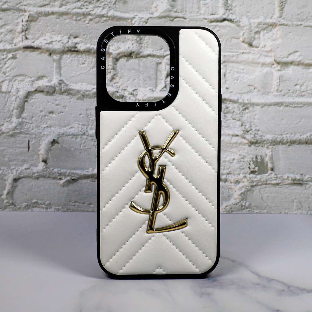 Ysl Leather Phone Case Fashion White For Iphone 12 13 14 15 16 Pro Max Plus Version