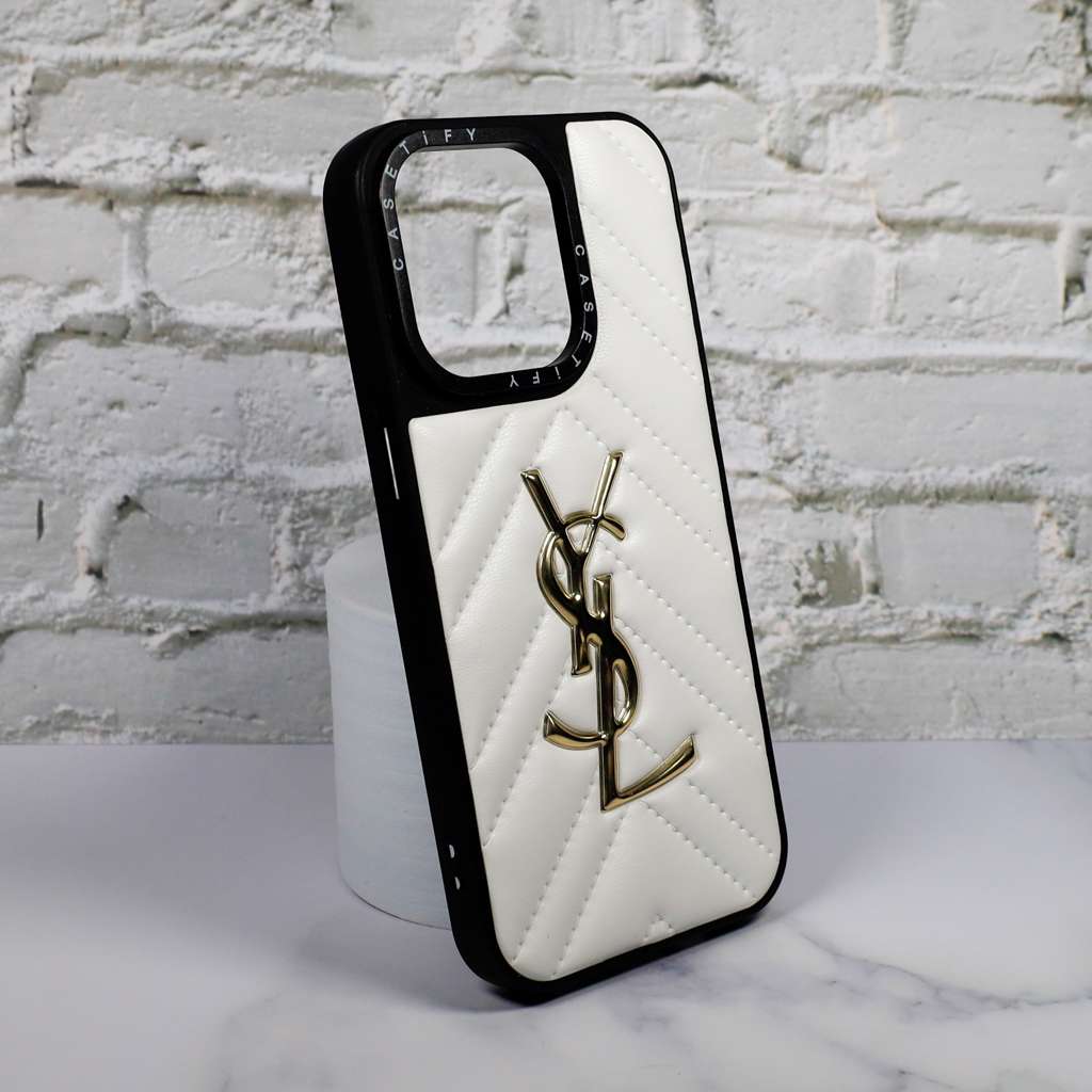 Ysl Leather Phone Case Fashion White For Iphone 12 13 14 15 16 Pro Max Plus Version
