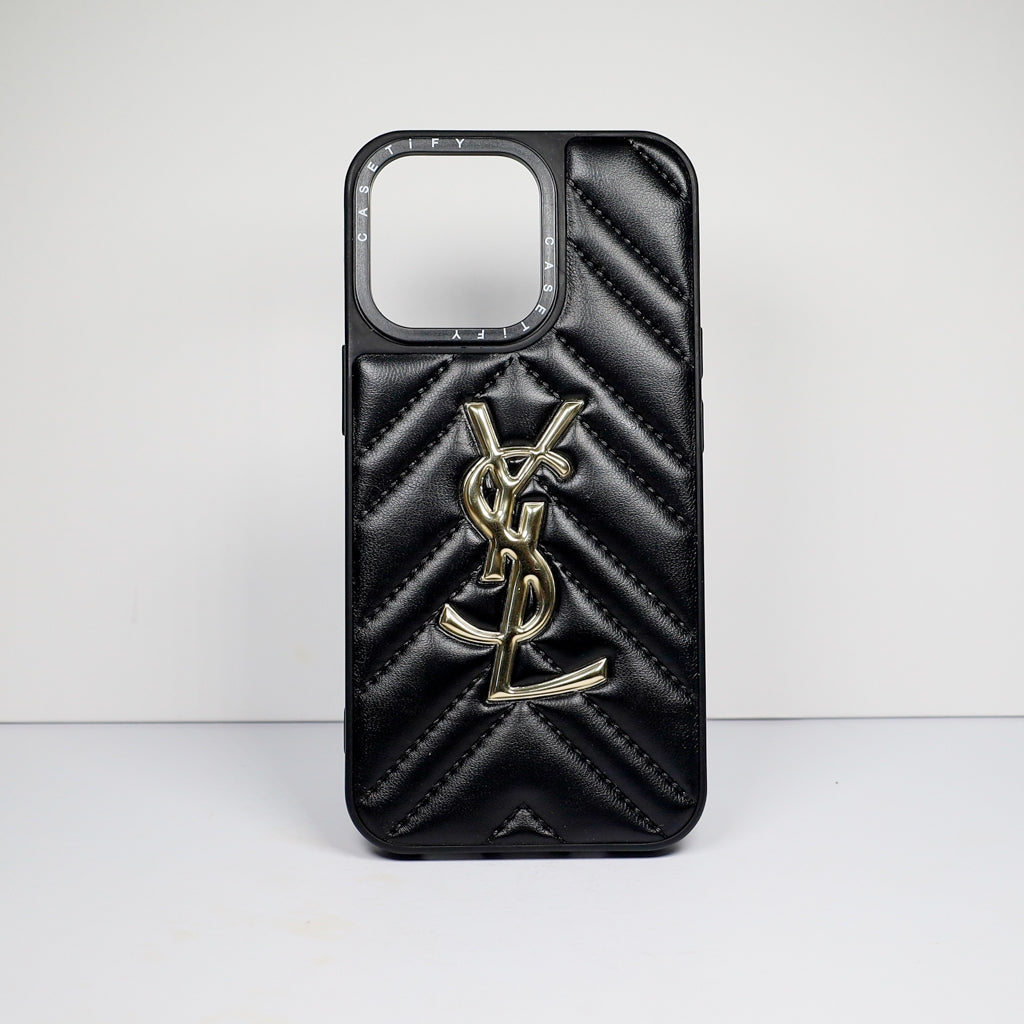 Ysl Iphone Case Fashion Black Leather For 12 13 14 15 16 Pro Max Plus Version