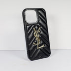 Ysl Iphone Case Fashion Black Leather For 12 13 14 15 16 Pro Max Plus Version