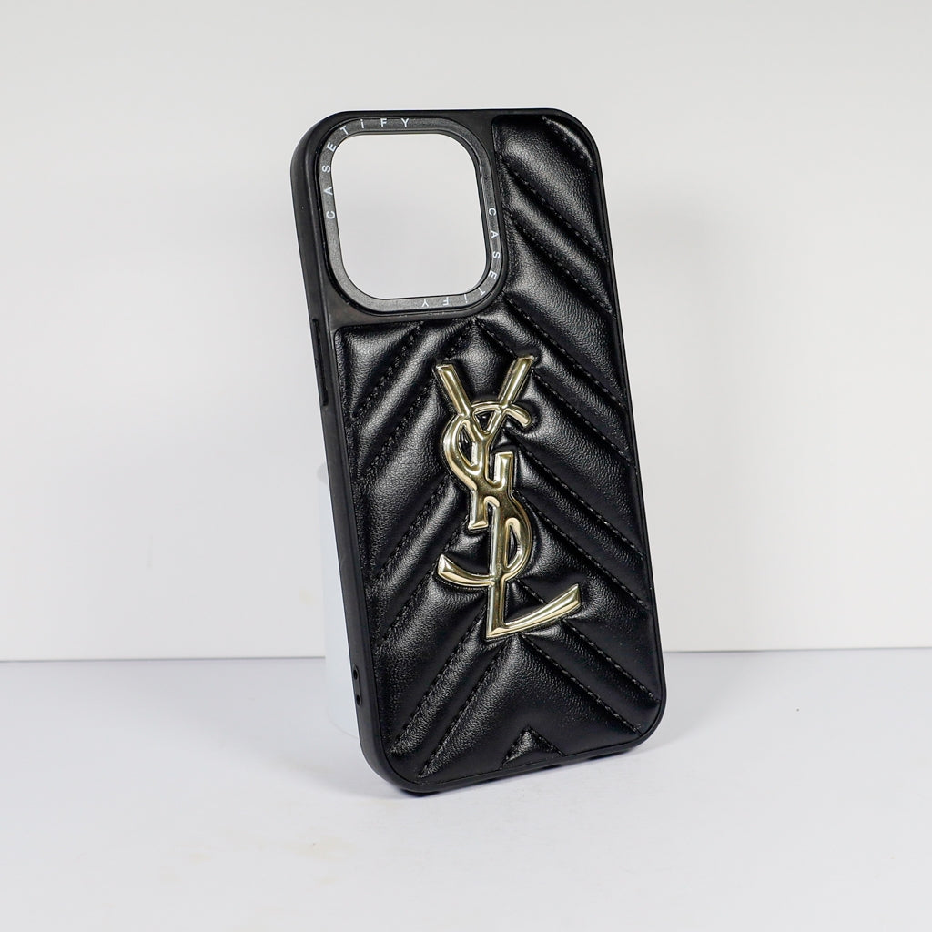 Ysl Iphone Case Fashion Black Leather For 12 13 14 15 16 Pro Max Plus Version