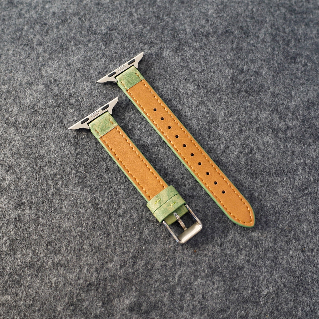 Designer Gucci Leather Watch Band For Apple Watches / Thin Green