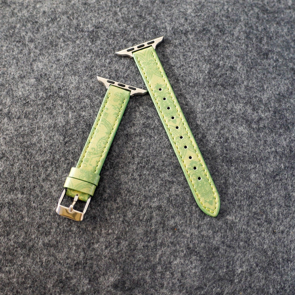 Designer Gucci Leather Watch Band For Apple Watches / Thin Green