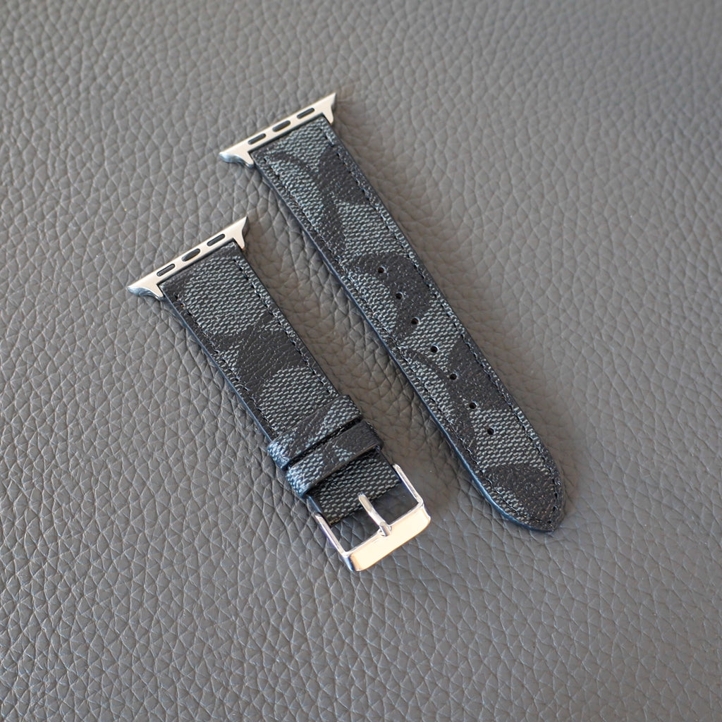 Coach Band For Apple Watch Black Pattern Leather