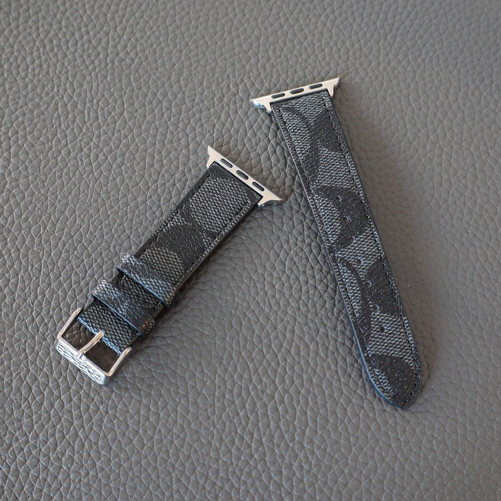 Coach Band For Apple Watch Black Pattern Leather