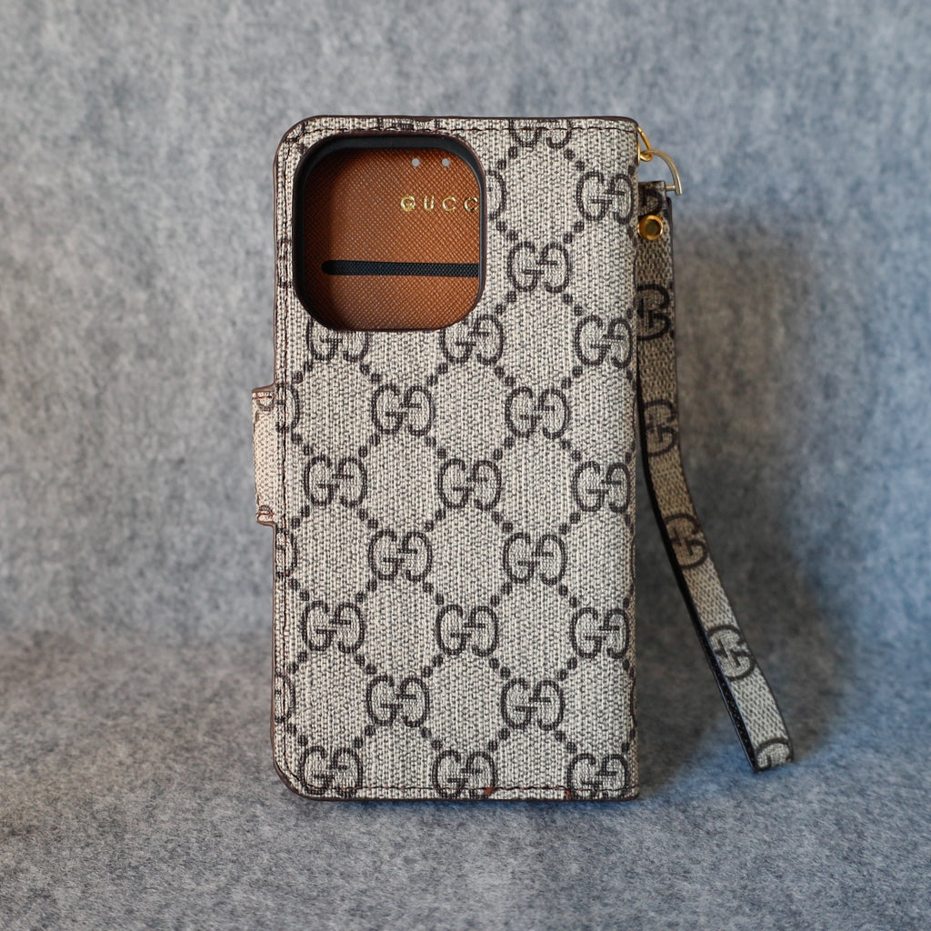 Gg Phone Wallet Case For Iphone 11 12 13 14 15 16 Pro Max Plus / Brown Edges