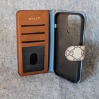 Gg Phone Wallet Case For Iphone 11 12 13 14 15 16 Pro Max Plus / Brown Edges