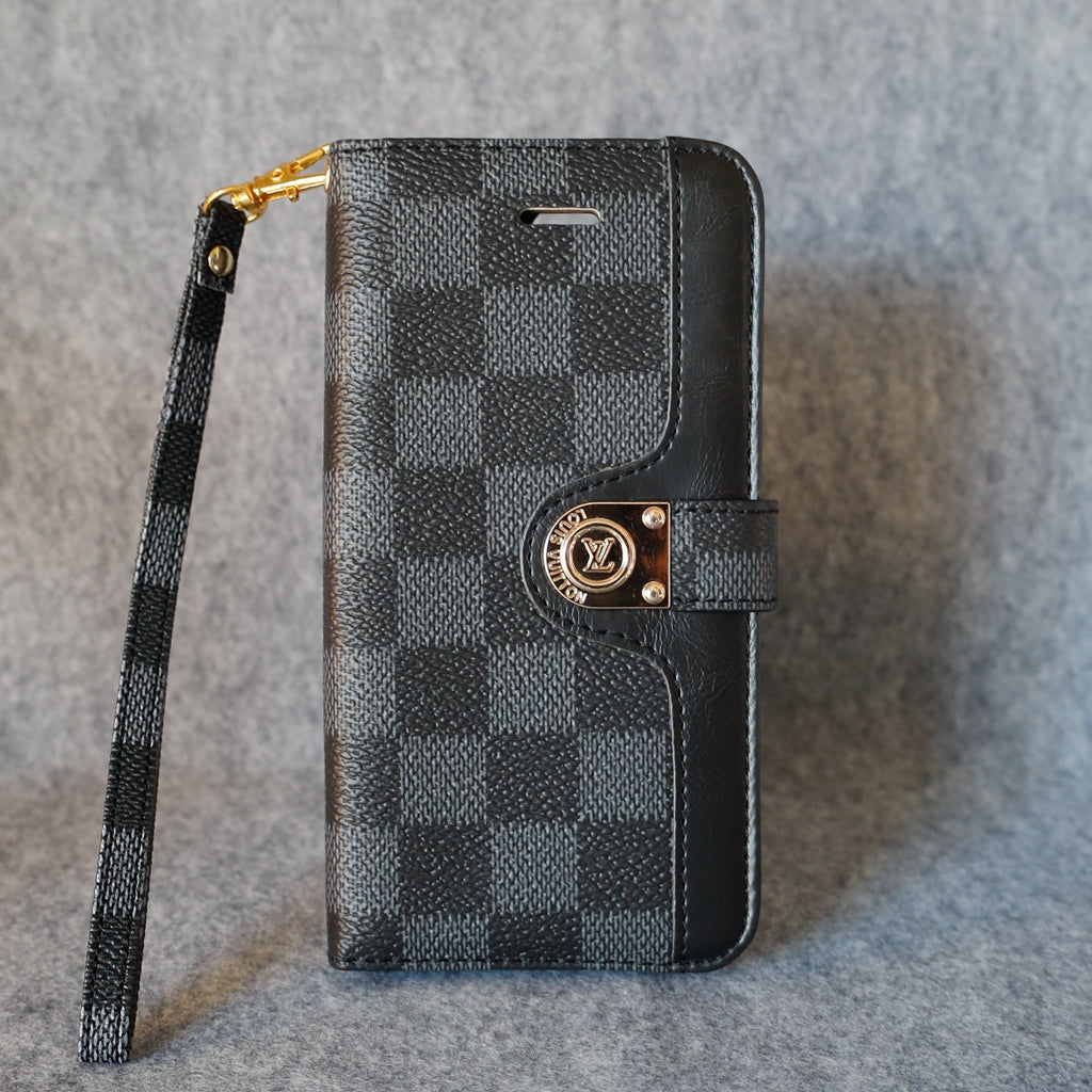 Lv Designer Case Iphone 11 12 13 14 15 16 Pro Max Plus / Black Checkered