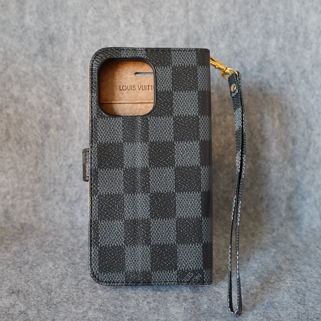Lv Designer Case Iphone 11 12 13 14 15 16 Pro Max Plus / Black Checkered