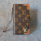 Lv Iphone Folio Case For Iphone 11 12 13 14 15 16 Pro Max Plus / Brown Edges