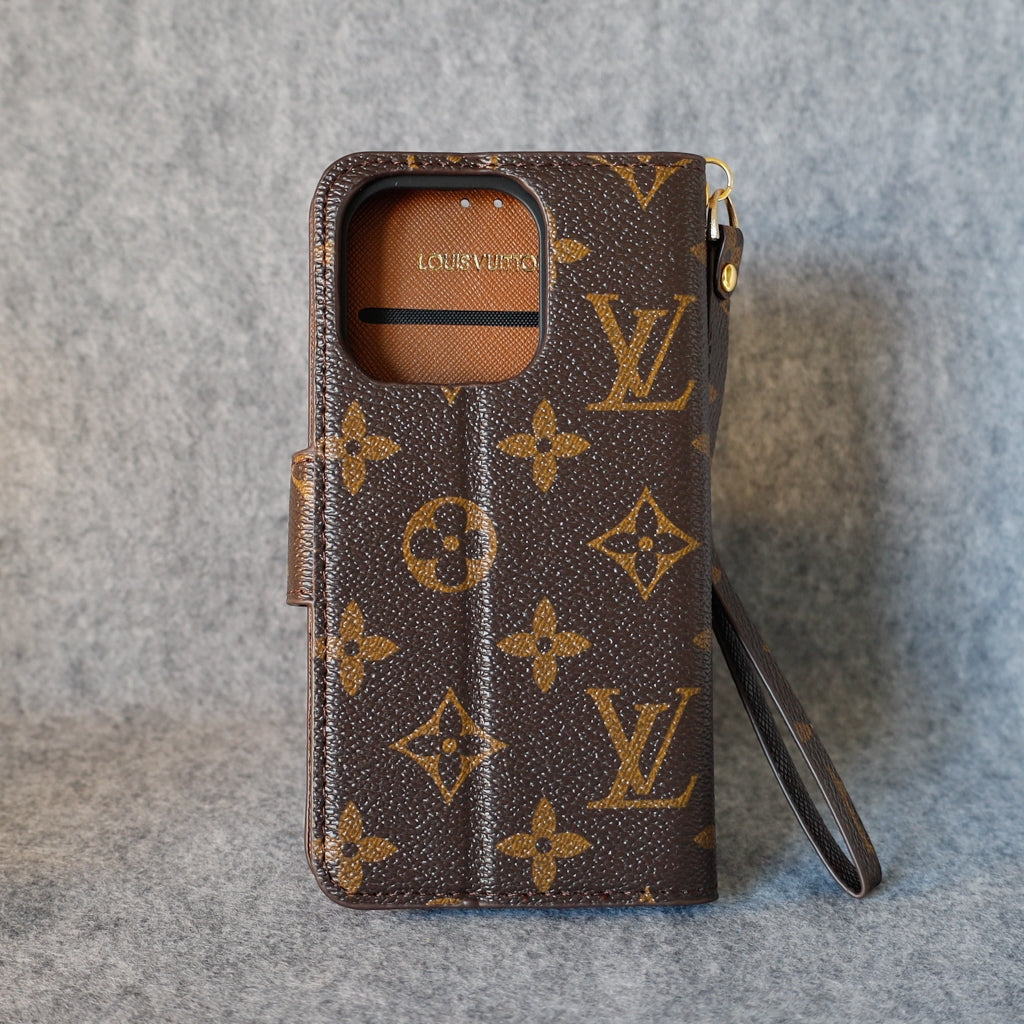 Lv Iphone Folio Case For Iphone 11 12 13 14 15 16 Pro Max Plus / Brown Edges