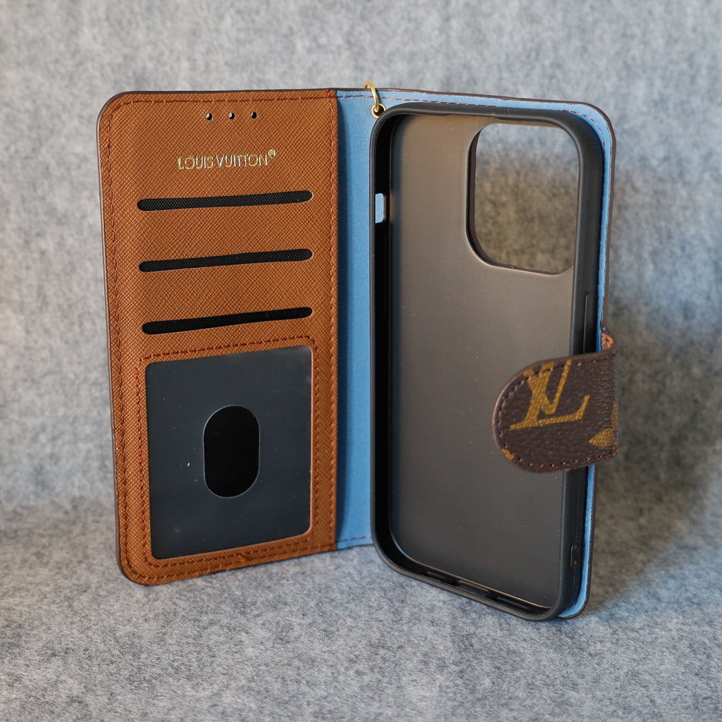 Lv Iphone Folio Case For Iphone 11 12 13 14 15 16 Pro Max Plus / Brown Edges
