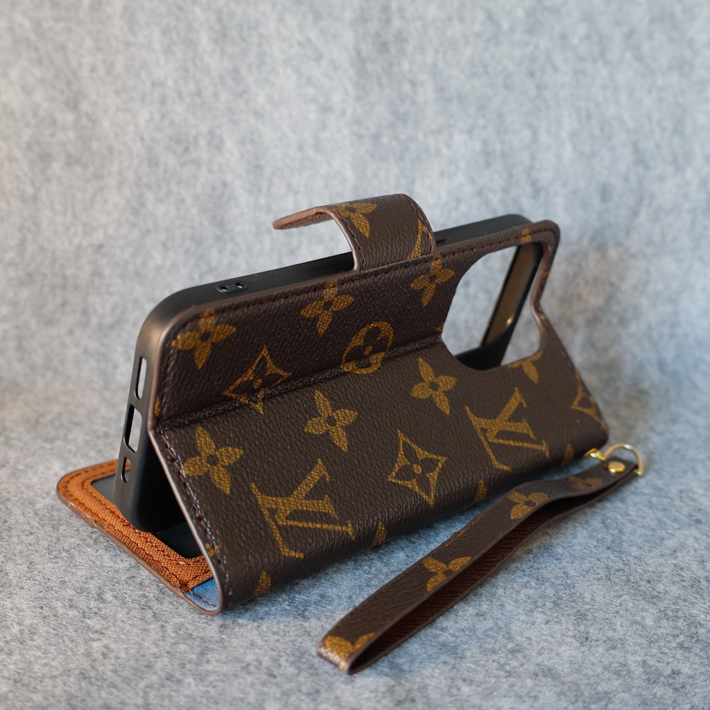 Lv Iphone Folio Case For Iphone 11 12 13 14 15 16 Pro Max Plus / Brown Edges