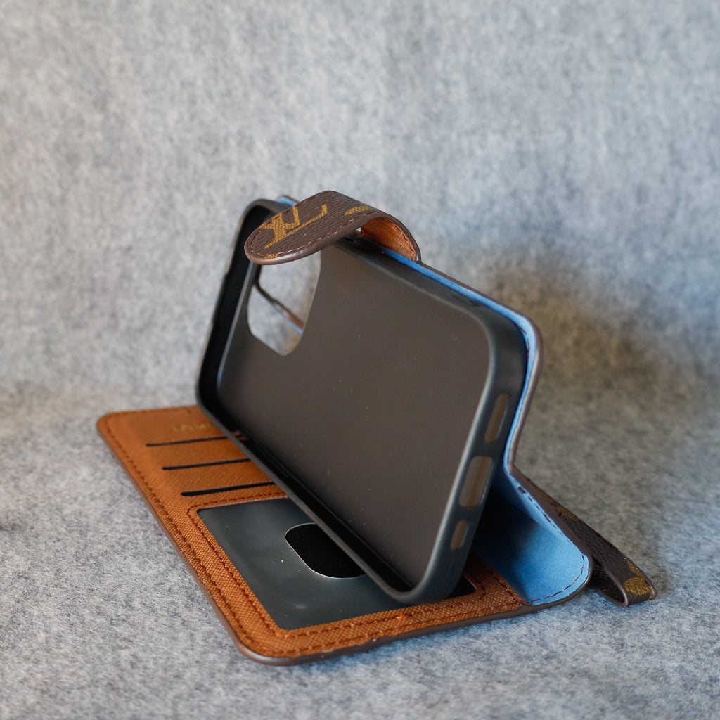 Lv Iphone Folio Case For Iphone 11 12 13 14 15 16 Pro Max Plus / Brown Edges