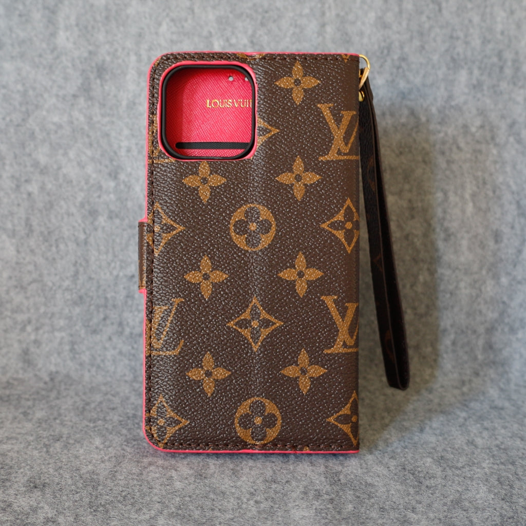 Lv Phone Folio Case For Iphone 11 12 13 14 15 16 Pro Max Plus / Pink Edges