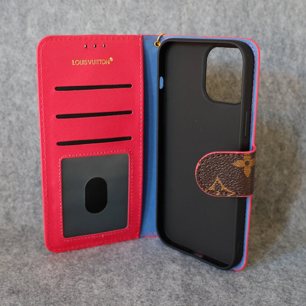 Lv Phone Folio Case For Iphone 11 12 13 14 15 16 Pro Max Plus / Pink Edges