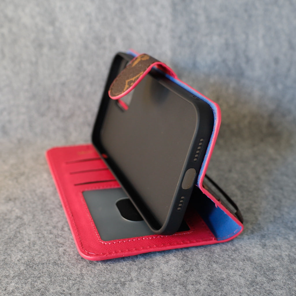 Lv Phone Folio Case For Iphone 11 12 13 14 15 16 Pro Max Plus / Pink Edges