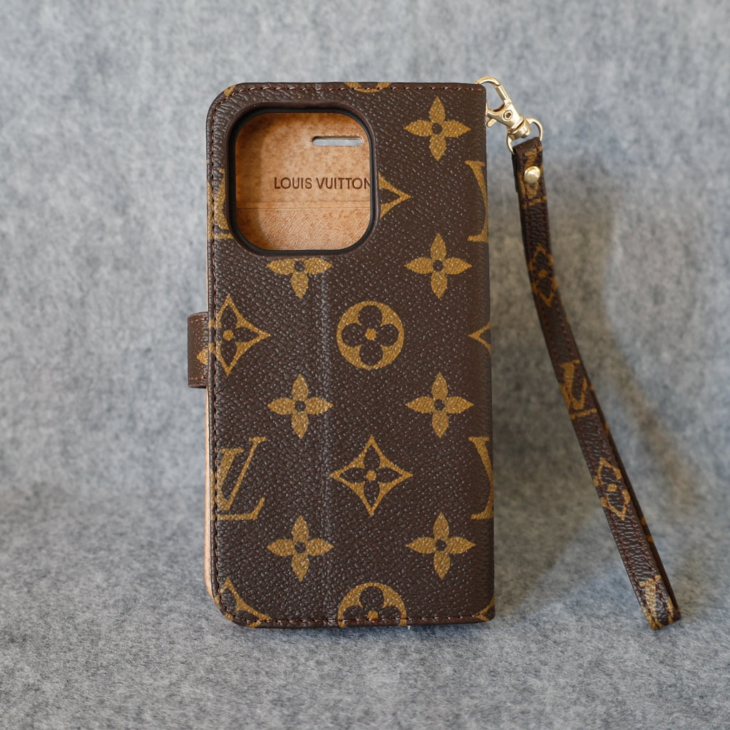 Lv Iphone Folio Wallet Case For 11 12 13 14 15 16 Pro Max Plus / Brown Monogram