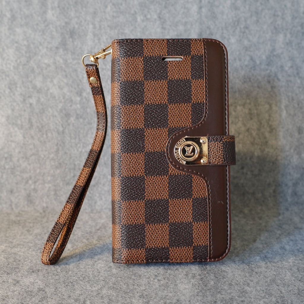 Lv Folio Wallet Case For 11 12 13 14 15 16 Pro Max Plus / Brown Checkered