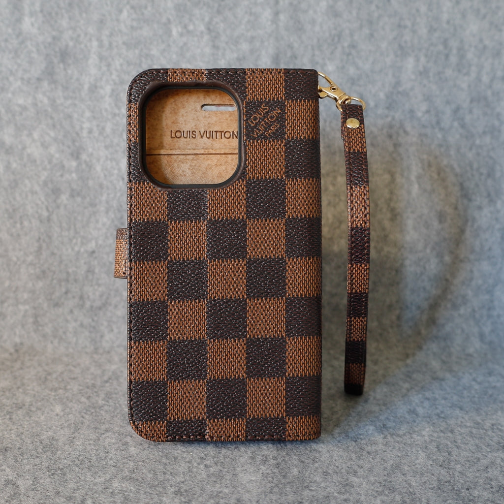 Lv Folio Wallet Case For 11 12 13 14 15 16 Pro Max Plus / Brown Checkered