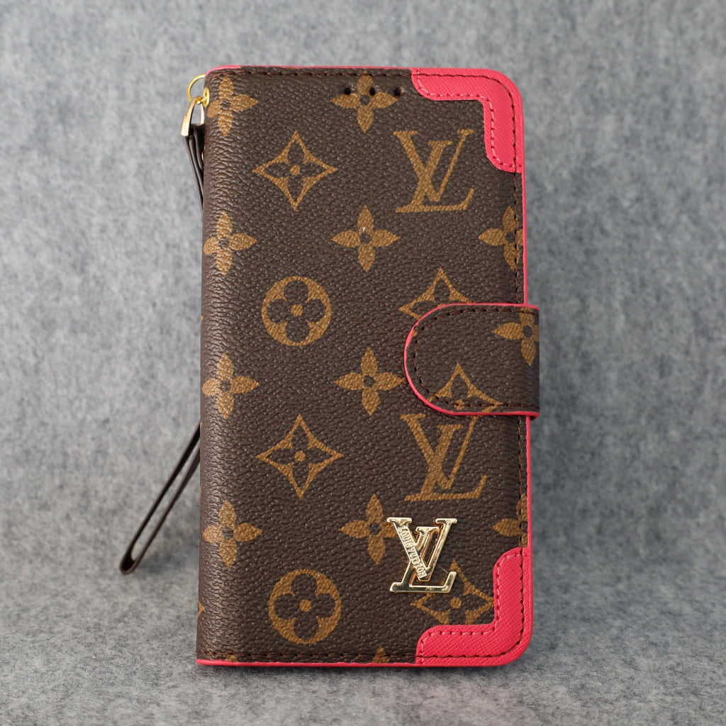Lv Phone Folio Case For Iphone 11 12 13 14 15 16 Pro Max Plus / Pink Edges
