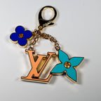 Colorful LV keychain with blue flower and turquoise petals