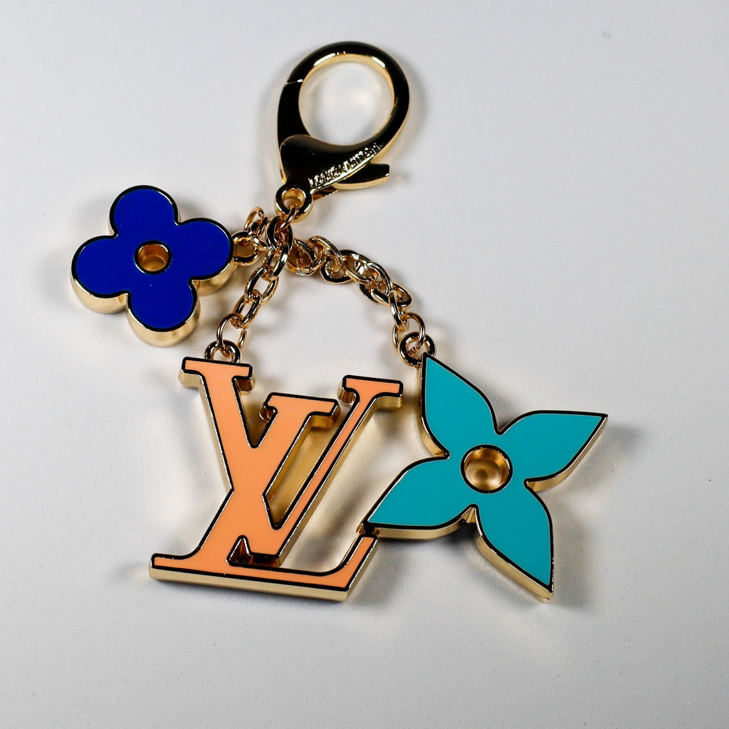 Colorful LV keychain with blue flower and turquoise petals